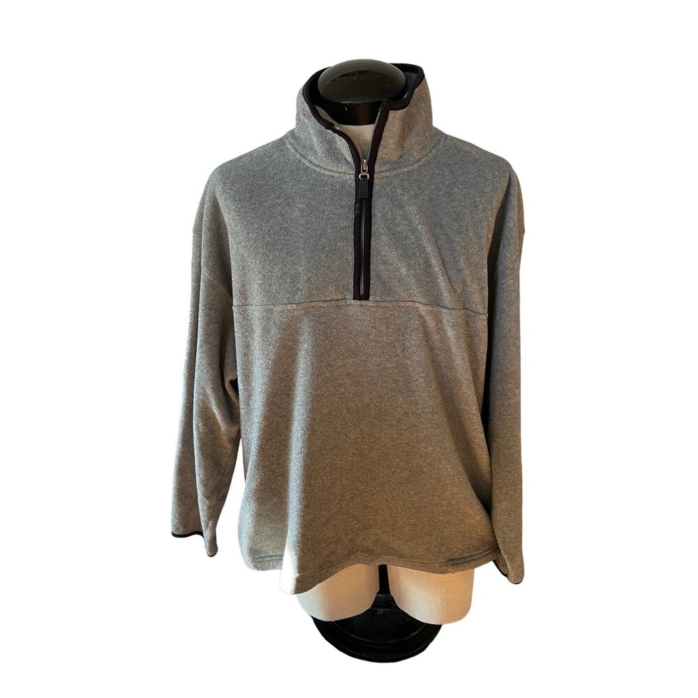 Mens Quarter Zip Fleece Pullover Size L Gray Softcore Outdoor Hiking Casual Warm - Picture 2 of 11